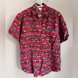 Vintage Robert Stock Limited 100% silk multicolored short sleeve top sz med